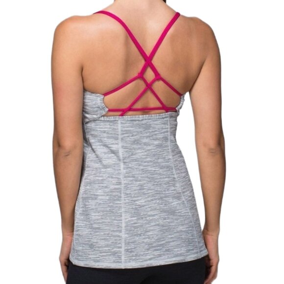 NWT Lululemon Warrior Strappy Back Tank Top Grey, White, Pink Luon Fabric Size 4 - Picture 1 of 10